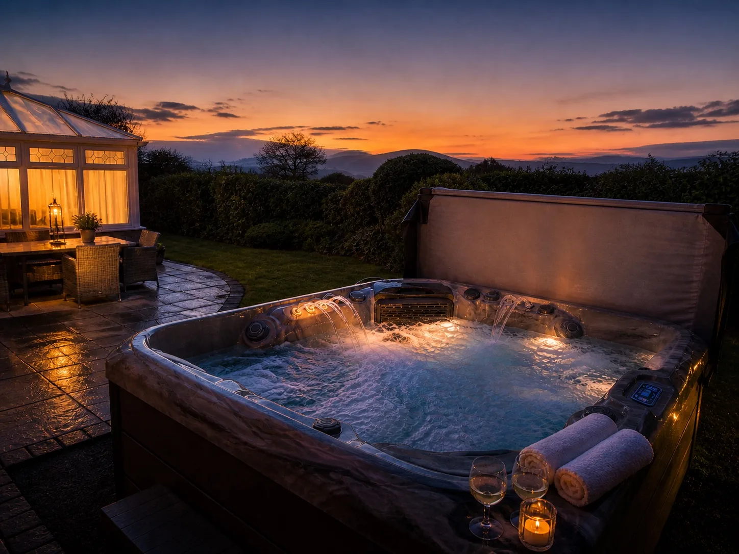 Private hot tub at sunset